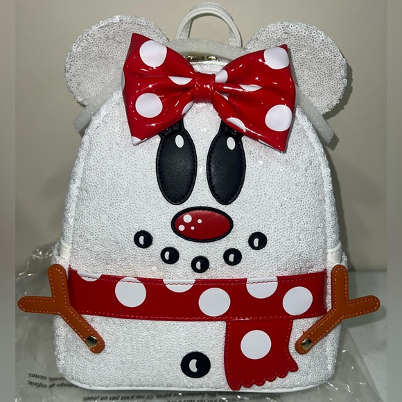 Loungefly Disney Snowman Minnie Mouse Sequin Cosplay Mini Backpack - Picture 1 of 8